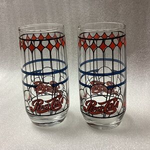 2 Vintage 1970s Pepsi-Cola "Tiffany Style" Stained Glass Drinking Glasses